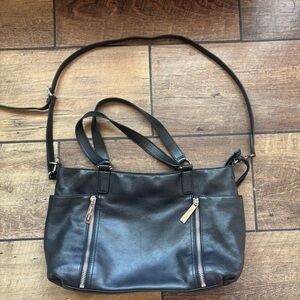 Michael Kors Large Tote Shoulder Bag Purse Black Pebbled Leather With Strap